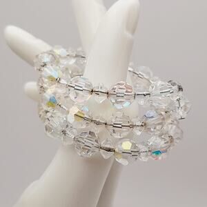 Vintage Clear Aurora Borealis Memory Wire 13 Inches 1950s Bracelet